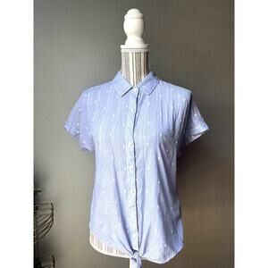 Anthropologie Cloth & Stone Blue & White Polka Dot Cotton Tie Front Shirt XS